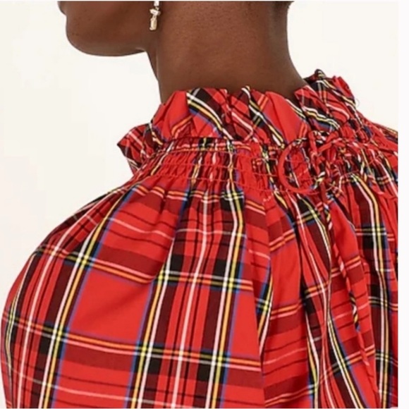 J. Crew Plaid Smocked Blouse Red Size XS - Picture 4 of 15